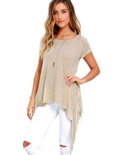 Side Slit Split Tassle Fringe Boho T-Shirt Women Tee Shirt Summer Fashion Women Clothing Vogue Summer T Shirts 2016 New Arrival