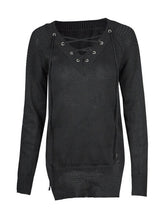 Side Slit V-Neck Knit Lace Up Full Sleeve Solid Sweater Bandage Casual Tops Black Casual Loose Pink Women Top 2016 Spring Women