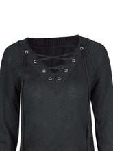 Side Slit V-Neck Knit Lace Up Full Sleeve Solid Sweater Bandage Casual Tops Black Casual Loose Pink Women Top 2016 Spring Women