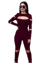 Skinny Cut Out Hollow Long Sleeve Back Zipper Playsuit Sexy Club Jumpsuits Out Fit Bodycon Jumpsuit & Romper One Piece Jumpsuit