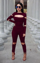 Skinny Cut Out Hollow Long Sleeve Back Zipper Playsuit Sexy Club Jumpsuits Out Fit Bodycon Jumpsuit & Romper One Piece Jumpsuit