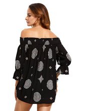 Slash Neck Three Quarter Sleeve Mini Dress Black Print Flare Sleeve Ruched Loose Casual Dress Women 2016 Autumn Casual Dress