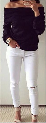 Slash Neck Women Blouse Long Sleeve Shirt Loose Fashion White Blouse Autumn Black Gray Plus Size Off Shoulder Women Tops
