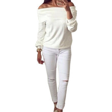 Slash Neck Women Blouse Long Sleeve Shirt Loose Fashion White Blouse Autumn Black Gray Plus Size Off Shoulder Women Tops
