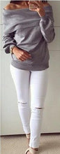 Slash Neck Women Blouse Long Sleeve Shirt Loose Fashion White Blouse Autumn Black Gray Plus Size Off Shoulder Women Tops