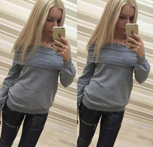 Slash Neck Women Blouse Long Sleeve Shirt Loose Fashion White Blouse Autumn Black Gray Plus Size Off Shoulder Women Tops