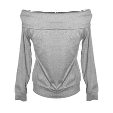 Slash Neck Women Blouse Long Sleeve Shirt Loose Fashion White Blouse Autumn Black Gray Plus Size Off Shoulder Women Tops