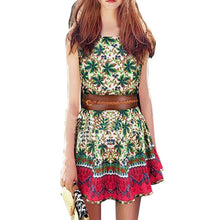 Sleeveless Ladies Dress Flower Print Mini Summer Dresses Belt Printed Women Dress Chiffon Casual Vestidos Femininos Vestidos
