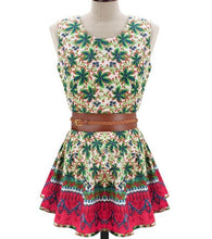 Sleeveless Ladies Dress Flower Print Mini Summer Dresses Belt Printed Women Dress Chiffon Casual Vestidos Femininos Vestidos
