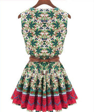Sleeveless Ladies Dress Flower Print Mini Summer Dresses Belt Printed Women Dress Chiffon Casual Vestidos Femininos Vestidos