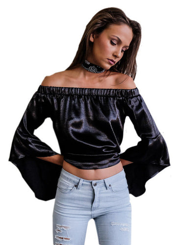 Slik Off Shoulder Flare Bell Sleeve Women Sexy Summer Blouse Fashion 2016 Casual Ladies Tops And Blouses High Quality Blouse
