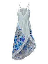 Slip Deep V-Neck Print Lace Dress Patchwork Lace Slit White Sexy Dress 2016 Women Summer New Fashion Sexy Beach Dresses