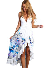 Slip Deep V-Neck Print Lace Dress Patchwork Lace Slit White Sexy Dress 2016 Women Summer New Fashion Sexy Beach Dresses
