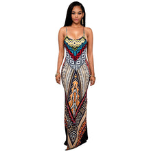 Slip Slit Tribal Print Dress Floor Length Backless Slim Dresses Summer Casual Dress 2016 Women Summer Beach Patchwork Dresses