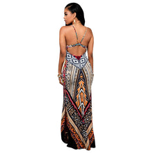 Slip Slit Tribal Print Dress Floor Length Backless Slim Dresses Summer Casual Dress 2016 Women Summer Beach Patchwork Dresses