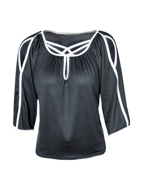 Slit Sleeve Hollow Out Casual Loose Women Fashion Blouse 2016 Womens Clothing 2016 Spring Summer Women Lady Top New Arrival