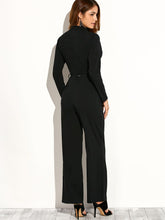 Solid Black Button Full Sleeve Full Length Jumpsuit 2016 Women New Arrival Sexy Fashion V-Neck Bodysuit Casual Women Clothing