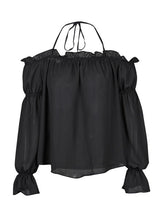 Solid Black Halter Casual Blouse Flare Sleeve Loose Chiffon Blouse 2016 Summer Women Fashion Top New arrival Casual Blouses