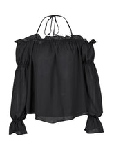 Solid Black Halter Casual Blouse Flare Sleeve Loose Chiffon Blouse 2016 Summer Women Fashion Top New arrival Casual Blouses