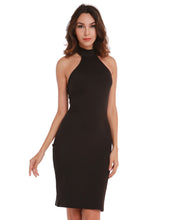 Solid Choker Neck Backless Back Lace Up Turtleneck Bodycon Mini Short Dress 2016 Party Black Dress Sexy Night Club
