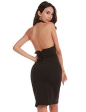 Solid Choker Neck Backless Back Lace Up Turtleneck Bodycon Mini Short Dress 2016 Party Black Dress Sexy Night Club