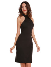 Solid Choker Neck Backless Back Lace Up Turtleneck Bodycon Mini Short Dress 2016 Party Black Dress Sexy Night Club