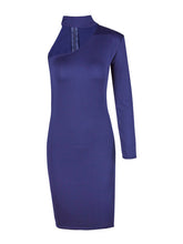 Solid Choker One Shoulder One Full Sleeve Mini Sexy Bodycon Slim Dress Autumn Black Red Skinny Club 2016 New Fall Fashion Dress