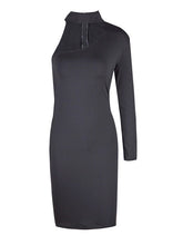 Solid Choker One Shoulder One Full Sleeve Mini Sexy Bodycon Slim Dress Autumn Black Red Skinny Club 2016 New Fall Fashion Dress