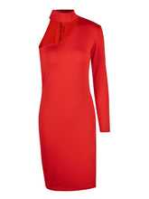 Solid Choker One Shoulder One Full Sleeve Mini Sexy Bodycon Slim Dress Autumn Black Red Skinny Club 2016 New Fall Fashion Dress