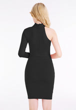 Solid Choker One Shoulder One Full Sleeve Mini Sexy Bodycon Slim Dress Autumn Black Red Skinny Club 2016 New Fall Fashion Dress