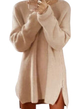 Solid Double Slit Zipper Dress Pink Full Sleeve Kniting O-Neck Mini Dress Khaki Women 2016 Autumn Casual Loose New Fashion Dress