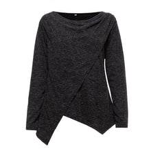 Solid Full Sleeve Blue Blouse O-Neck Front Slit Irregulare Skirt Blouse Shirt Women 2016 Autumn Top New Fashion Women Blouses