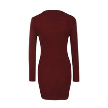 Solid Knitting Lace Up Full Sleeve Deep V-Neck Mini Sexy Red Dress Skinny Black Slim 2016 Women New Casual Autumn Bodycon Dress