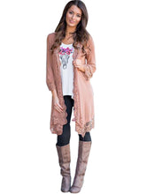 Solid Lace Three Quarter Sleeve Long Blouse Cardigan Pink Autumn 2016 Women Top New Arrival Ladies Blouses 2016 Fashion Casual