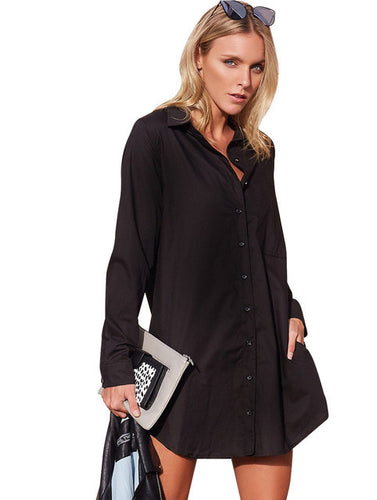 Solid Notched Neck Full Sleeve Button Long Blouse Black Loose Casual Women 2016 Autumn New Arrival Blouse Shirt