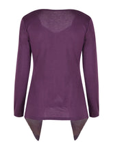 Solid O-Neck Full Sleeve Slit Ruched Blouse High and Low Purple Women Blouse For Autumn New Fashion Ladies 2016 Arrival Tops