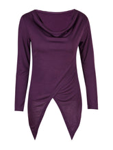 Solid O-Neck Full Sleeve Slit Ruched Blouse High and Low Purple Women Blouse For Autumn New Fashion Ladies 2016 Arrival Tops