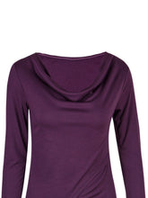 Solid O-Neck Full Sleeve Slit Ruched Blouse High and Low Purple Women Blouse For Autumn New Fashion Ladies 2016 Arrival Tops