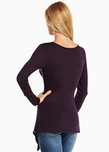 Solid O-Neck Full Sleeve Slit Ruched Blouse High and Low Purple Women Blouse For Autumn New Fashion Ladies 2016 Arrival Tops