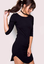 Solid O-Neck Three Quarter Sleeve Black Dress Double Slit Irregular Bodycon Slim Dress 2016 Women New Fashion Skinny Dresses