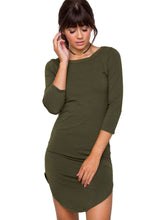 Solid O-Neck Three Quarter Sleeve Black Dress Double Slit Irregular Bodycon Slim Dress 2016 Women New Fashion Skinny Dresses
