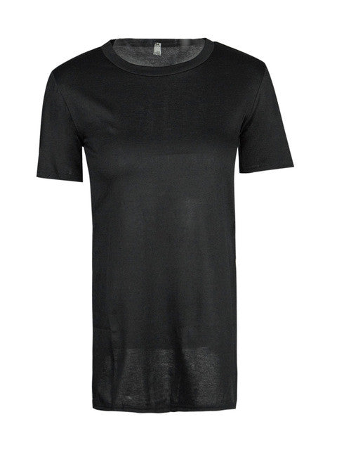 Solid O-Neck White Blouse Black Short Sleeve Double Slit Split Women Blouses For Summer Fall Ladies 2016 Casual Loose Tops