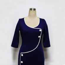 Solid Red Button Slit Half Sleeve Dress O-Neck Slim Bodycon Women Office Work Dresses Women Blue Dress 2016 New Arrival Fashion