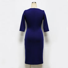 Solid Red Button Slit Half Sleeve Dress O-Neck Slim Bodycon Women Office Work Dresses Women Blue Dress 2016 New Arrival Fashion