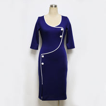 Solid Red Button Slit Half Sleeve Dress O-Neck Slim Bodycon Women Office Work Dresses Women Blue Dress 2016 New Arrival Fashion