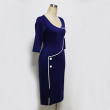 Solid Red Button Slit Half Sleeve Dress O-Neck Slim Bodycon Women Office Work Dresses Women Blue Dress 2016 New Arrival Fashion