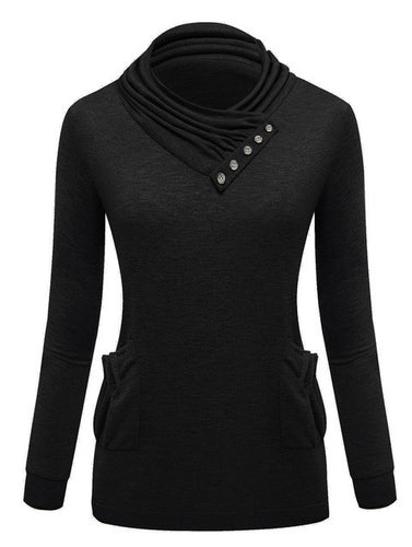 Solid Turtleneck Black Button Full Sleeve Pockets Pullover Slim Sweater Women 2016 Skinny Red Autumn Women New Fashion Sweaters