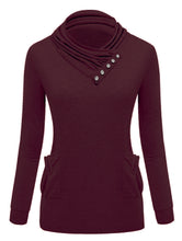 Solid Turtleneck Black Button Full Sleeve Pockets Pullover Slim Sweater Women 2016 Skinny Red Autumn Women New Fashion Sweaters