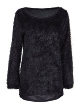 Solid Woolen Full Sleeve O-Neck Khaki Loose Casual Blouse Women 2016 New Black Tops Autumn Casual Dress for Women