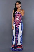 Spaghetti Strap Dress Backless Side Split Slit Sun Dress Sling Slip Tribal Print Pattern Summer Long Maxi Beach Open Back Dress